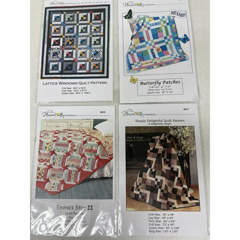 Lot of 4 Quilt Patterns by Pleasant‎ Valley Creations New Crib-King Size